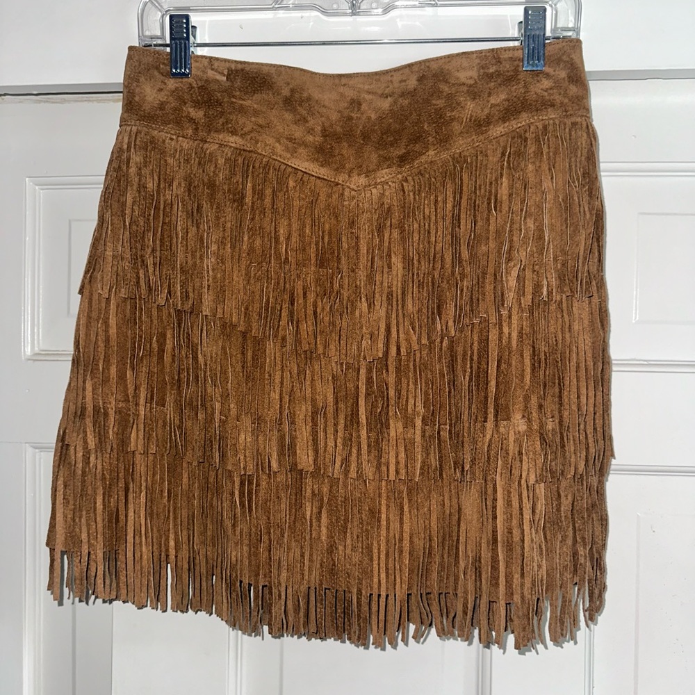 Scully Tiered Suede Fringe Skirt